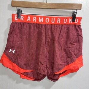 UNDER ARMOUR Women Wildflower Beta Red Loose Play Up 3" Shorts Small NEW‎